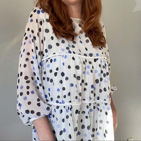 Polka Dot babydoll dress with pom pom detail - Picture 3 of 4